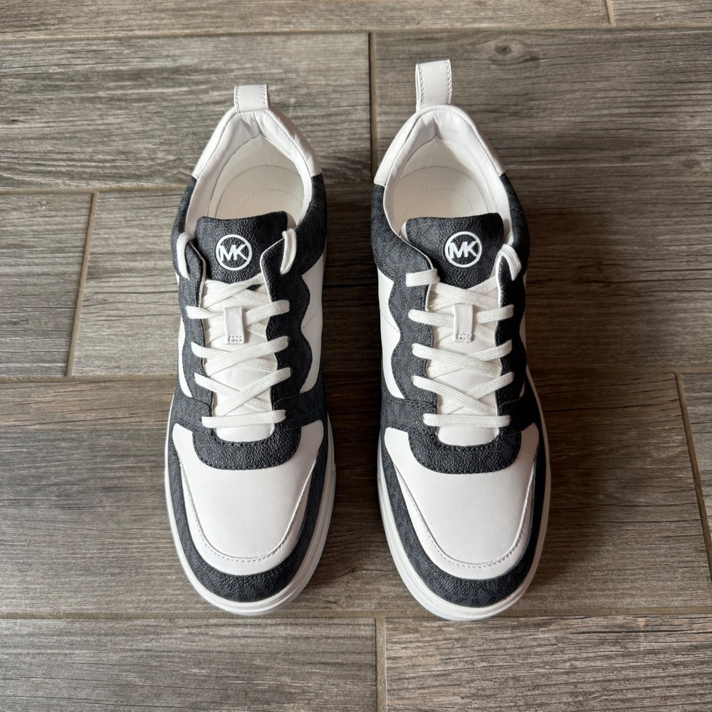 NEWMichael Kors Baxter Signature Logo Sneakers Men Size‎ 10.5 White Casual Shoes